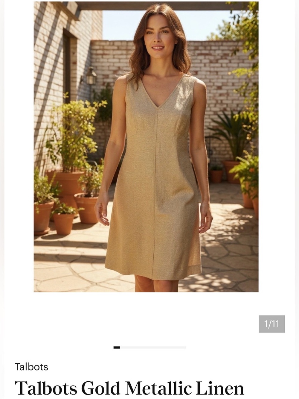 Talbots Gold Metallic V-Neck Sleeveless A-Line Dress